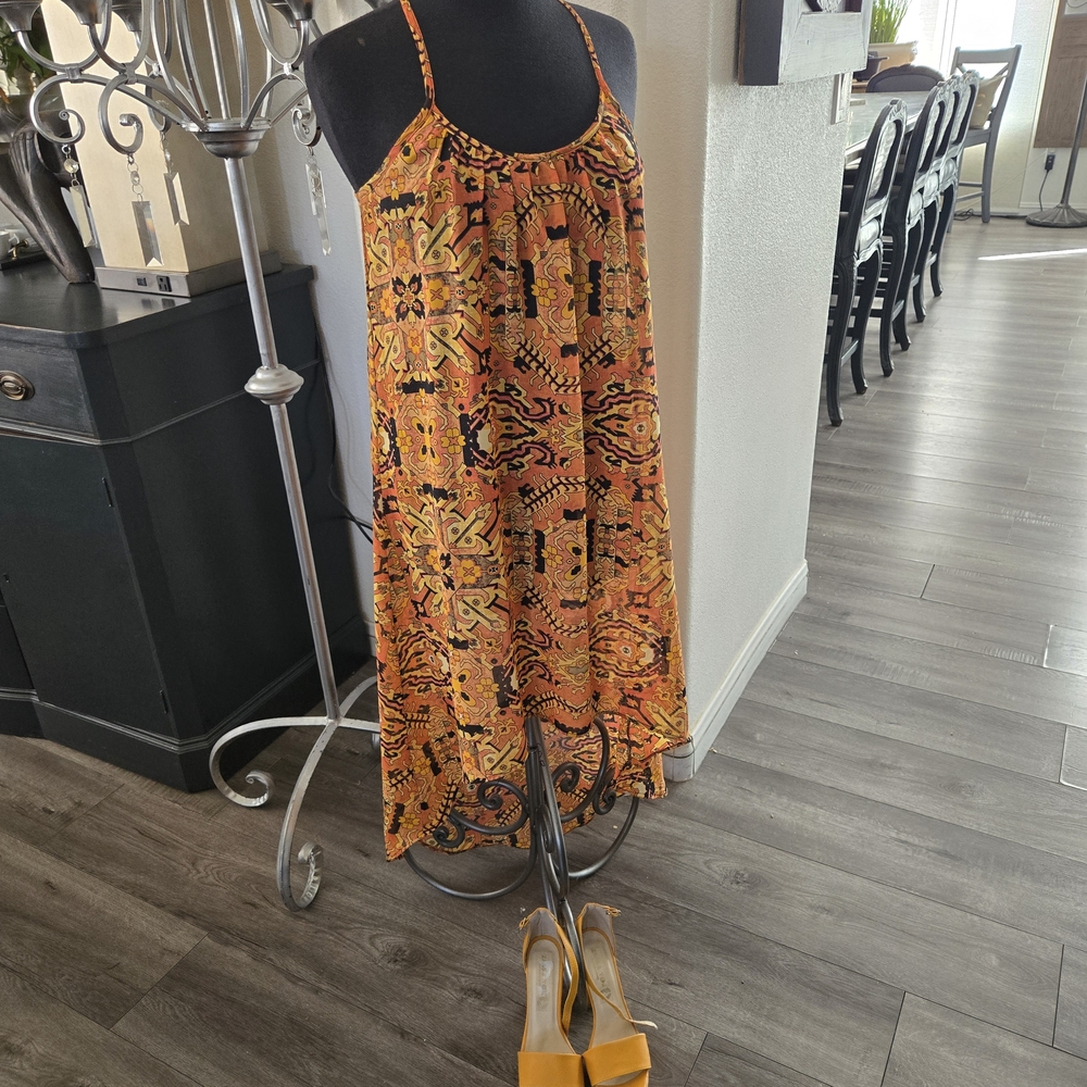 Truth High-Low Women’s Dress in Orange and Black Print